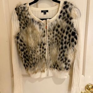 White Faux Leopard fur zip up sweater/Cardigan